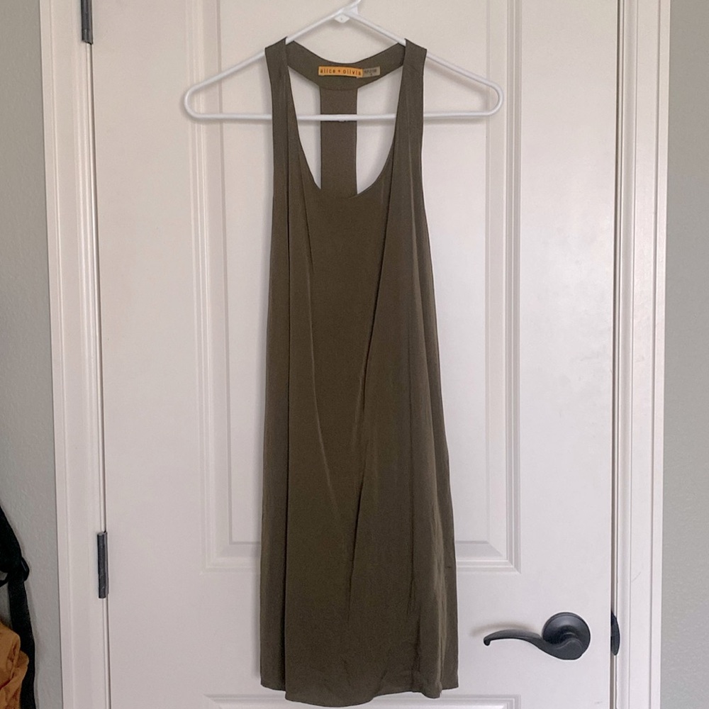 Alice + Olivia silk army green mini tank dress